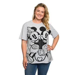 New Mickey & Minnie Mouse T-Shirt Gray Back To Back Women's Plus Size Disney